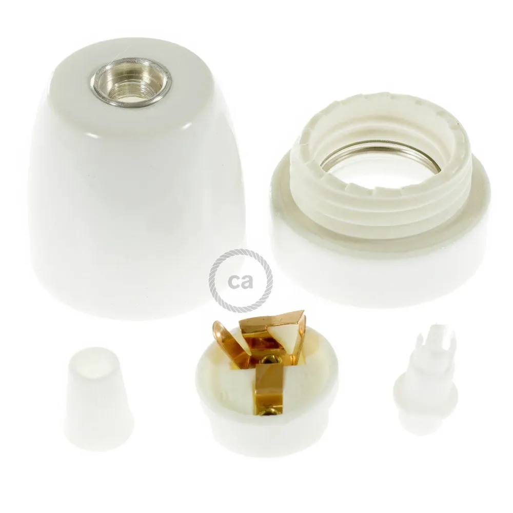 Kit casquilho E27 em porcelana - Branco