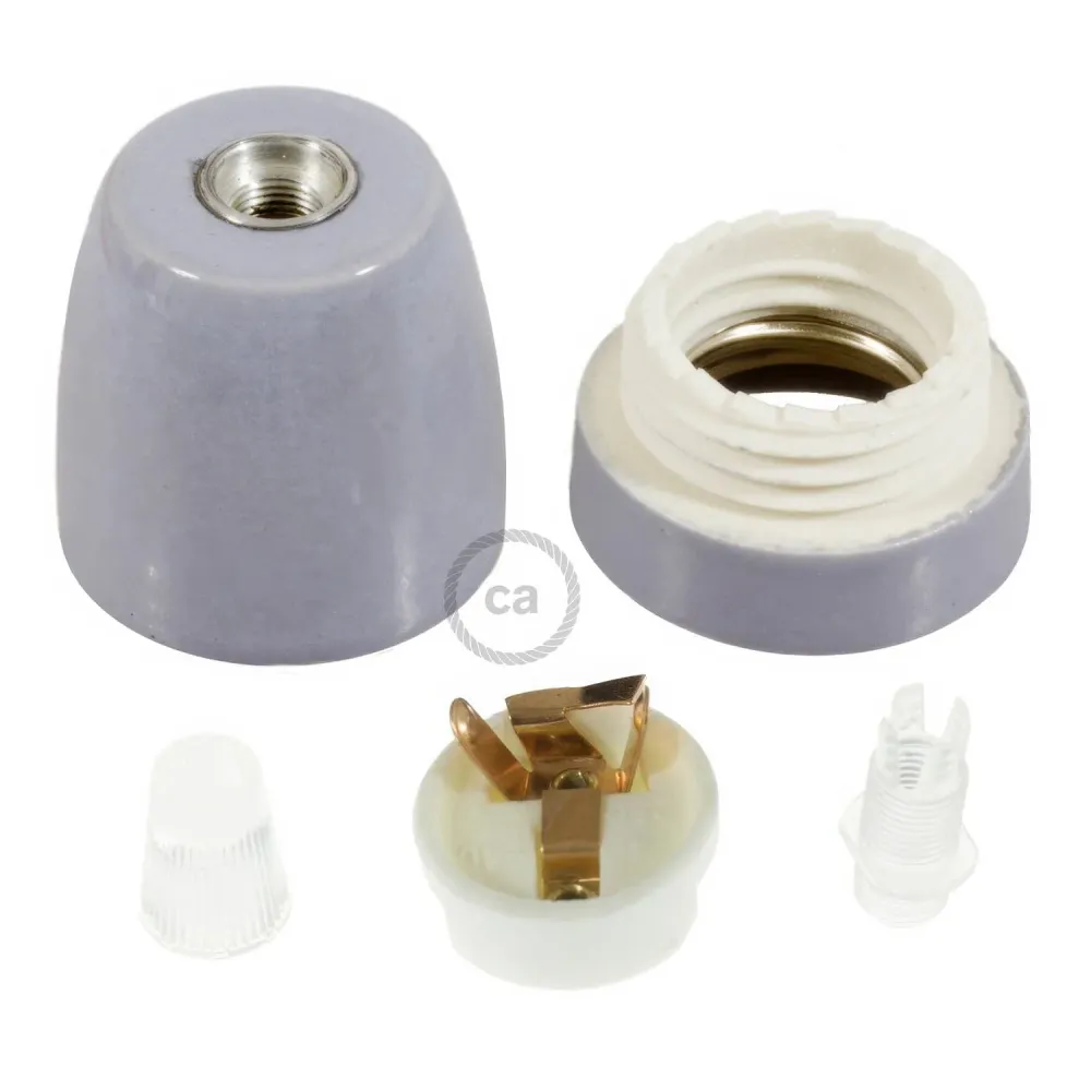 Kit casquilho E27 em porcelana - Cinzento