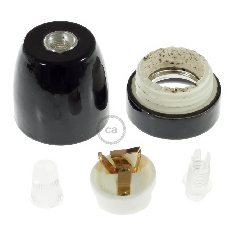 Kit casquilho E27 em porcelana - Preto
