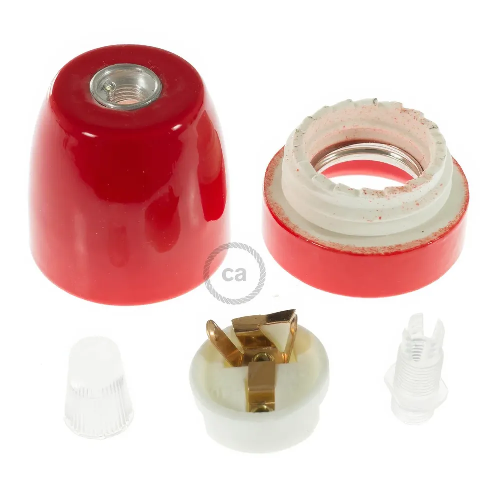 Kit casquilho E27 em porcelana - Vermelho