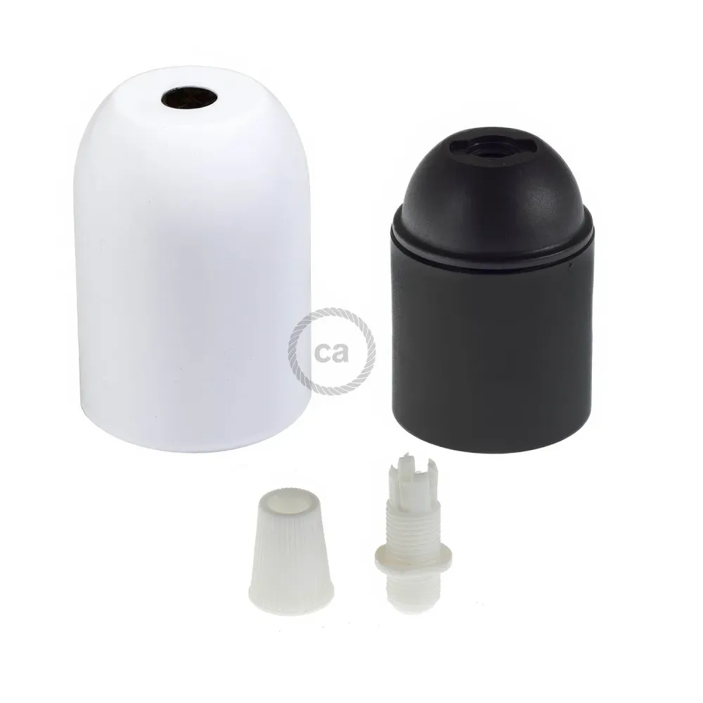 Kit casquilho E27 semiesférico em metal - Branco brilhante