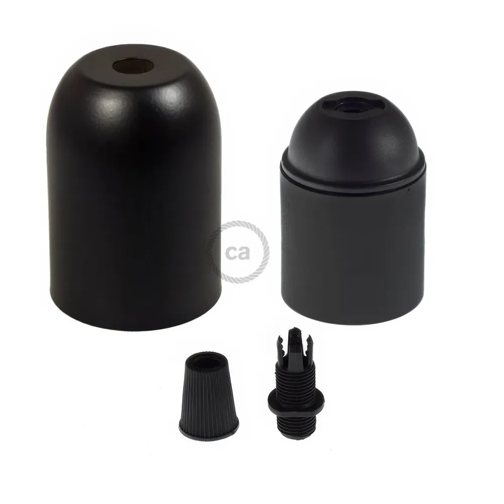 Kit casquilho E27 semiesférico em metal - Preto