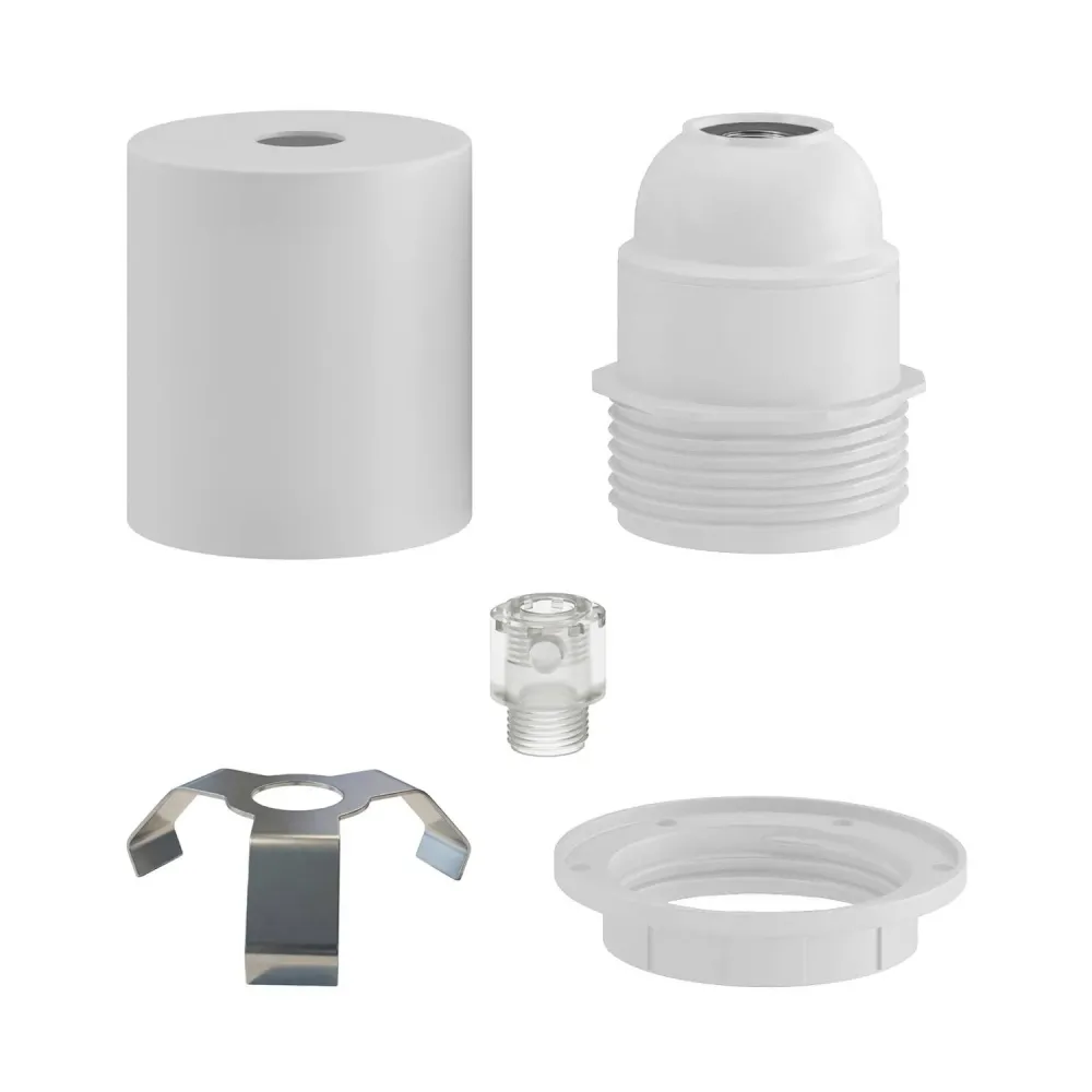Kit casquilho E27 semifiletado em metal com aperta-cabo oculto - Branco mate