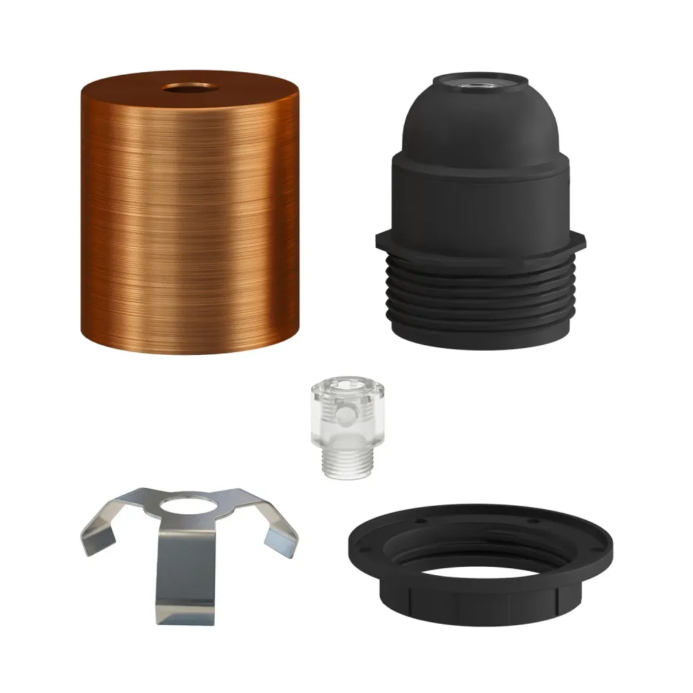 Kit casquilho E27 semifiletado em metal com aperta-cabo oculto - Cobre acetinado