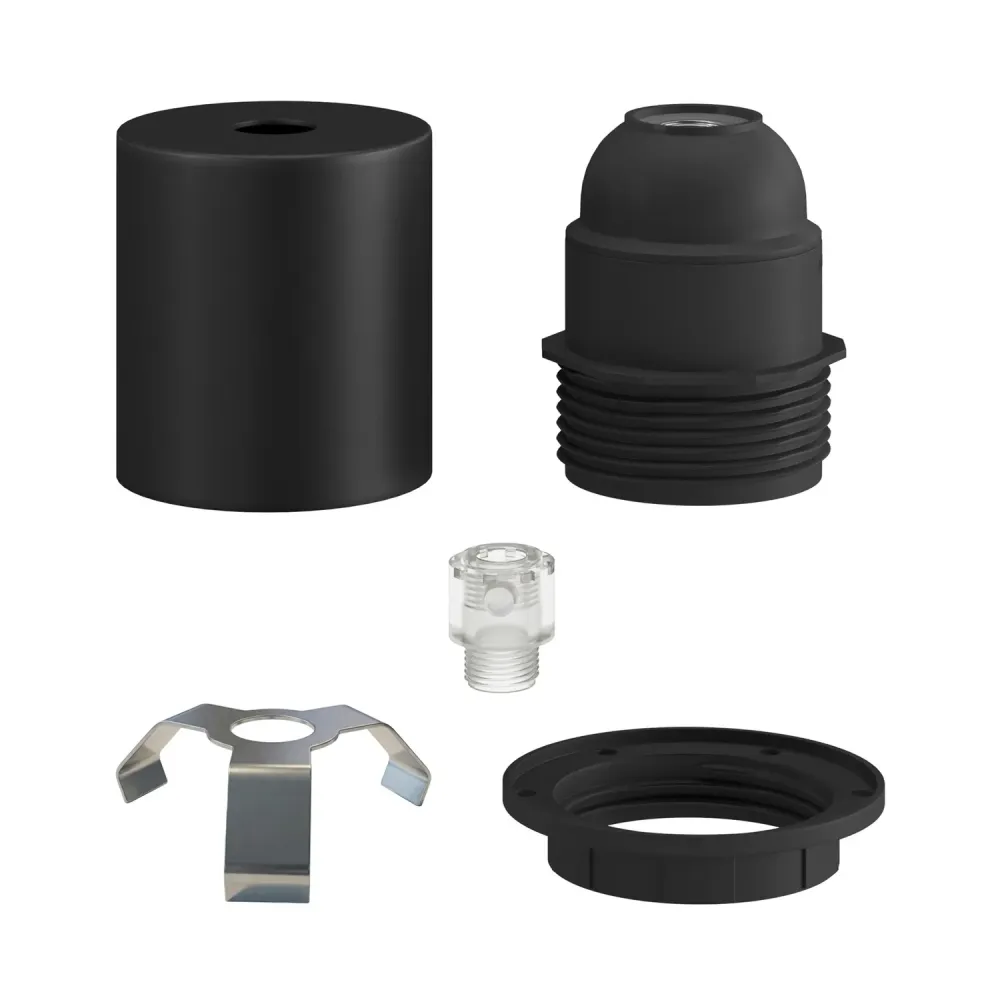 Kit casquilho E27 semifiletado em metal com passa-cabo oculto - Preto