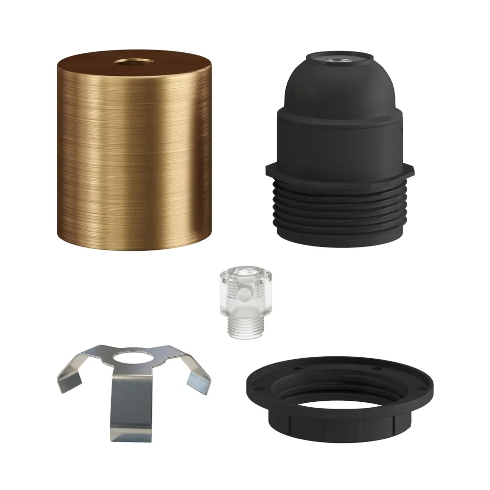 Kit casquilho E27 semifiletado em metal com passa-cabo oculto - Bronze escovado