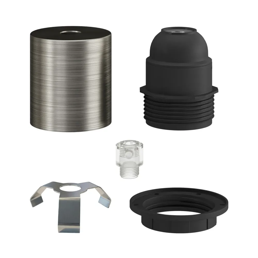 Kit casquilho E27 semi-rosqueado em metal com passa-cabos oculto - Titânio acetinado