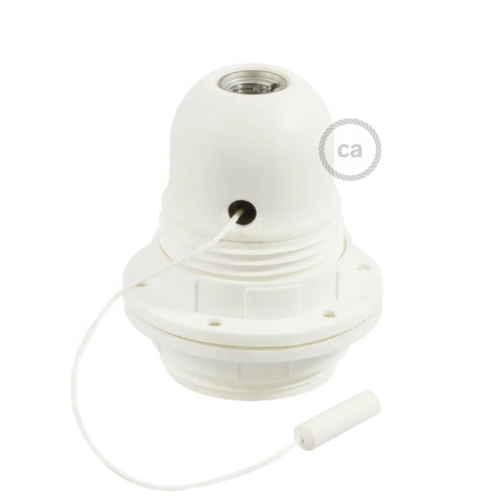 Kit casquilho E27 em termoplástico com dupla anilha para abajur e interruptor de cordão - Branco
