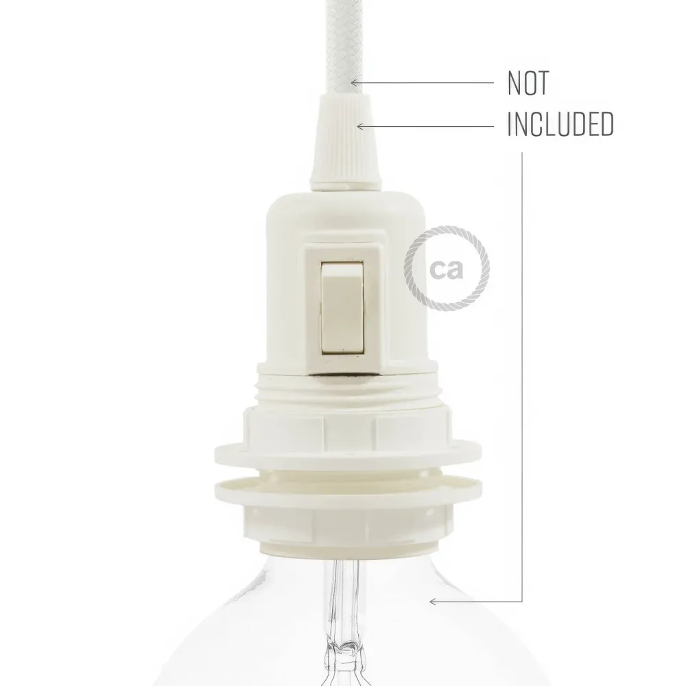 Kit casquilho E27 em termoplástico com dupla anilha para abajur e interruptor - Branco