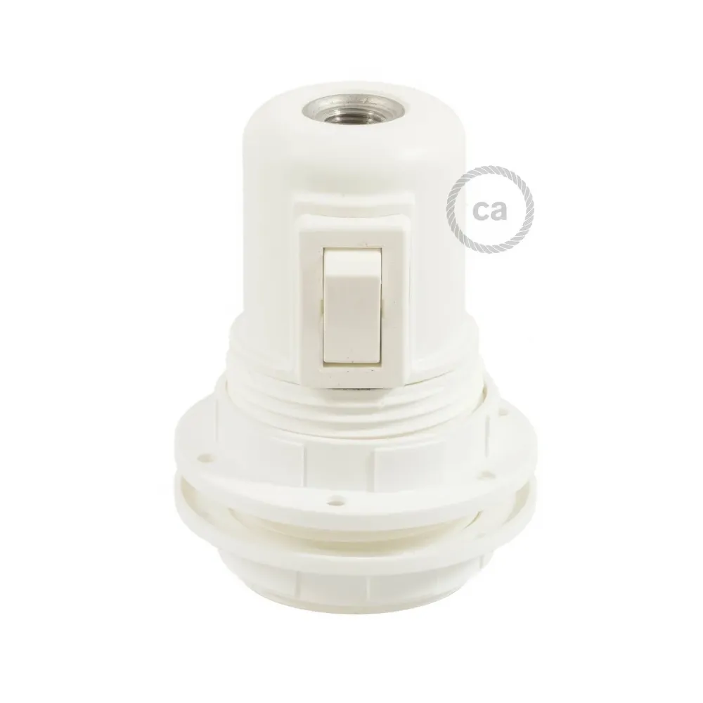 Kit casquilho E27 em termoplástico com dupla anilha para abajur e interruptor - Branco