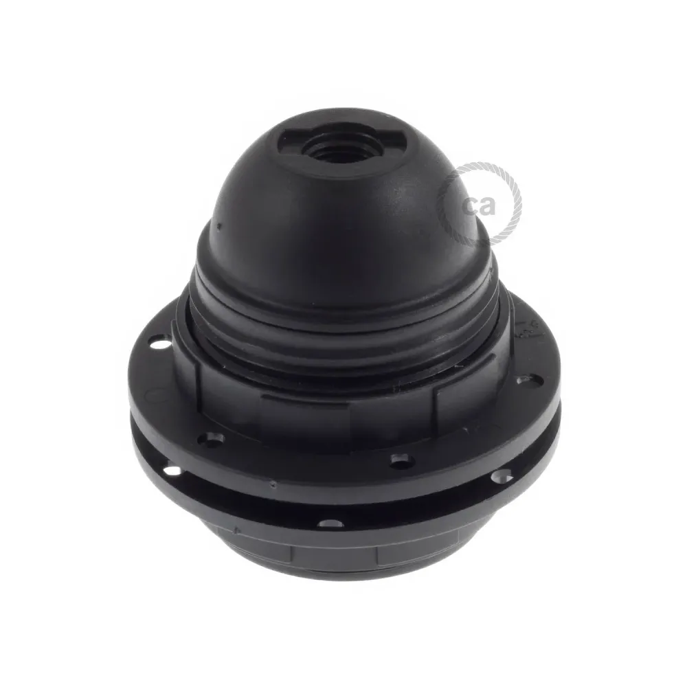 Kit de casquilho E27 em termoplástico com dupla argola para abajur - Preto
