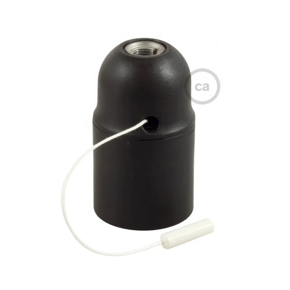 Kit casquilho E27 em termoplástico com interruptor de cordão - Preto