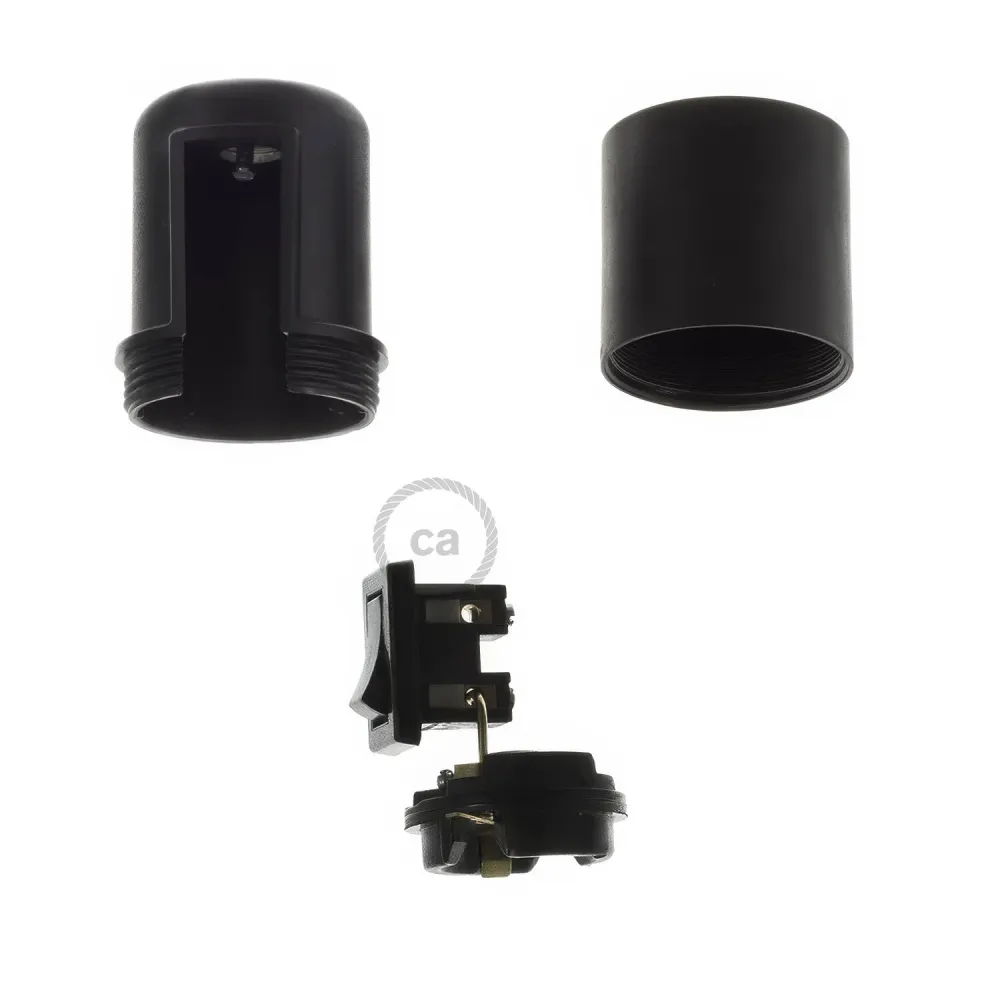 Kit casquilho E27 em termoplástico com interruptor - Preto