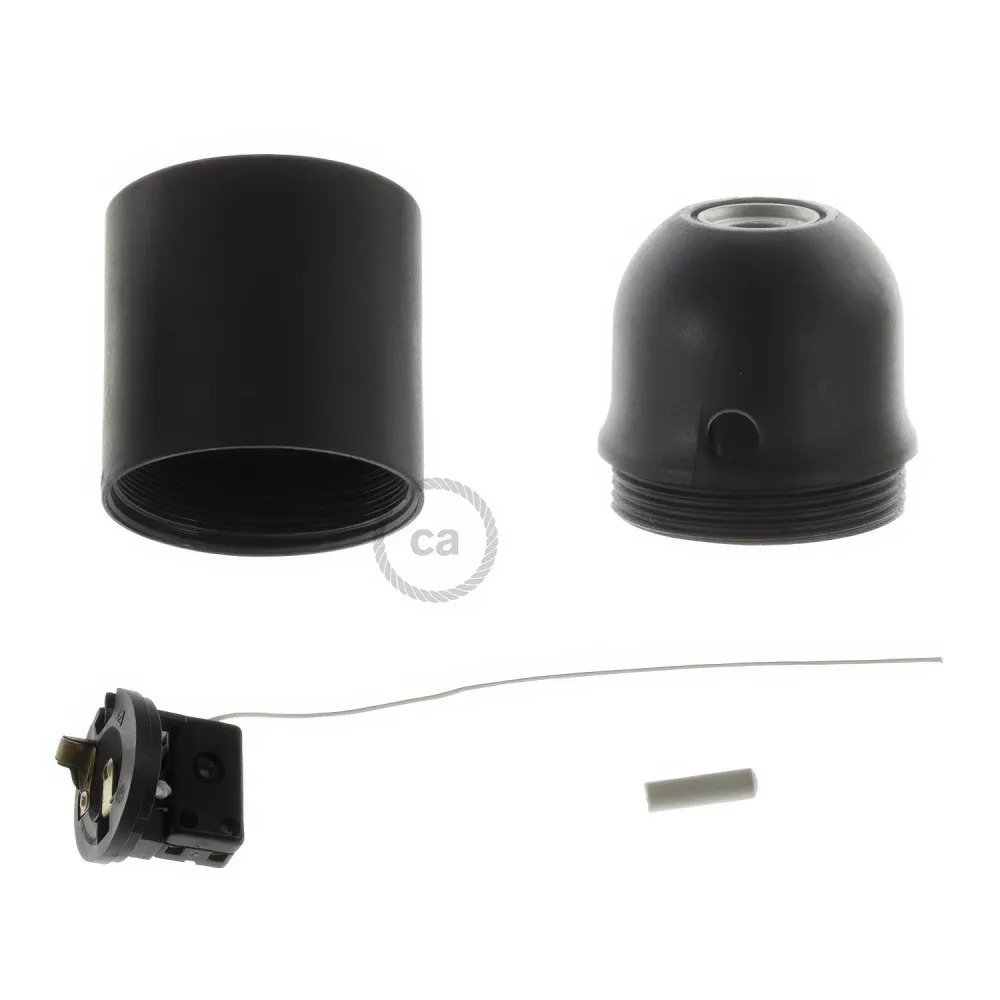 Kit casquilho E27 em termoplástico com interruptor de cordão - Preto