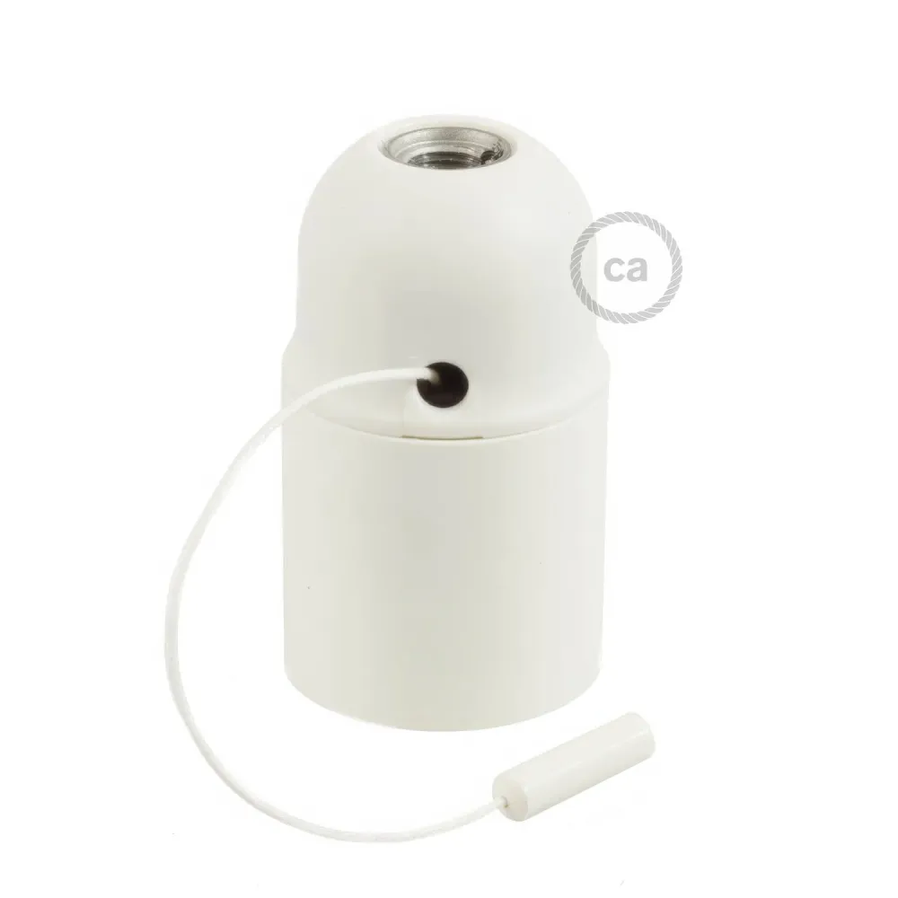 Kit casquilho E27 em termoplástico com interruptor de cordão - Branco