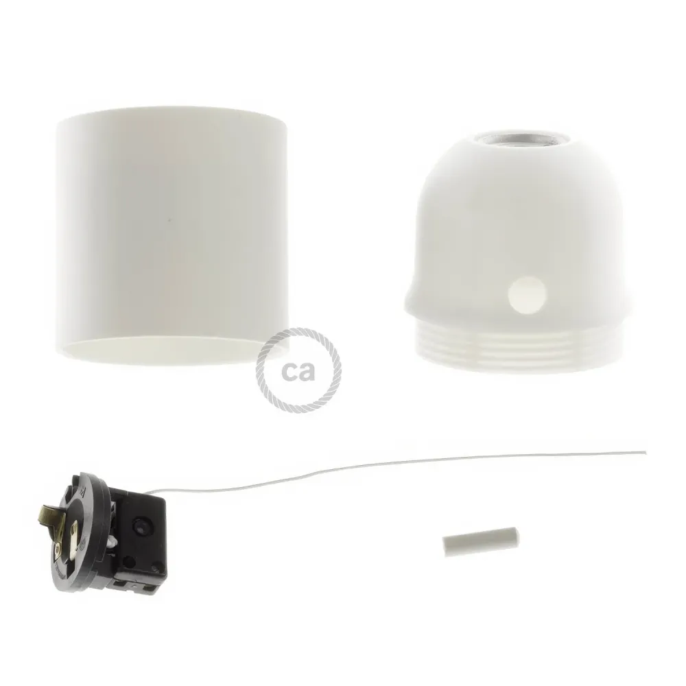Kit casquilho E27 em termoplástico com interruptor de cordão - Branco