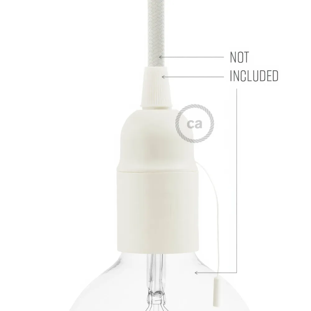 Kit casquilho E27 em termoplástico com interruptor de cordão - Branco