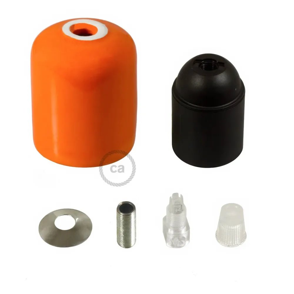 Kit de casquilho para lâmpada E26 em cerâmica artesanal - Laranja