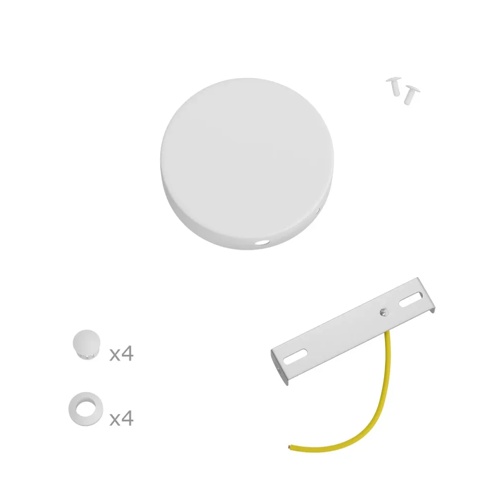 Kit Mini base de teto cilíndrica em metal com 4 furos laterais (caixa de derivação) - Branco mate
