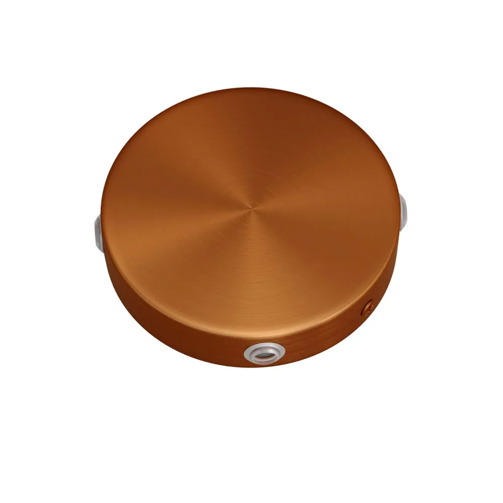Kit Mini base de teto cilíndrica em metal com 4 furos laterais (caixa de derivação) - Cobre acetinado
