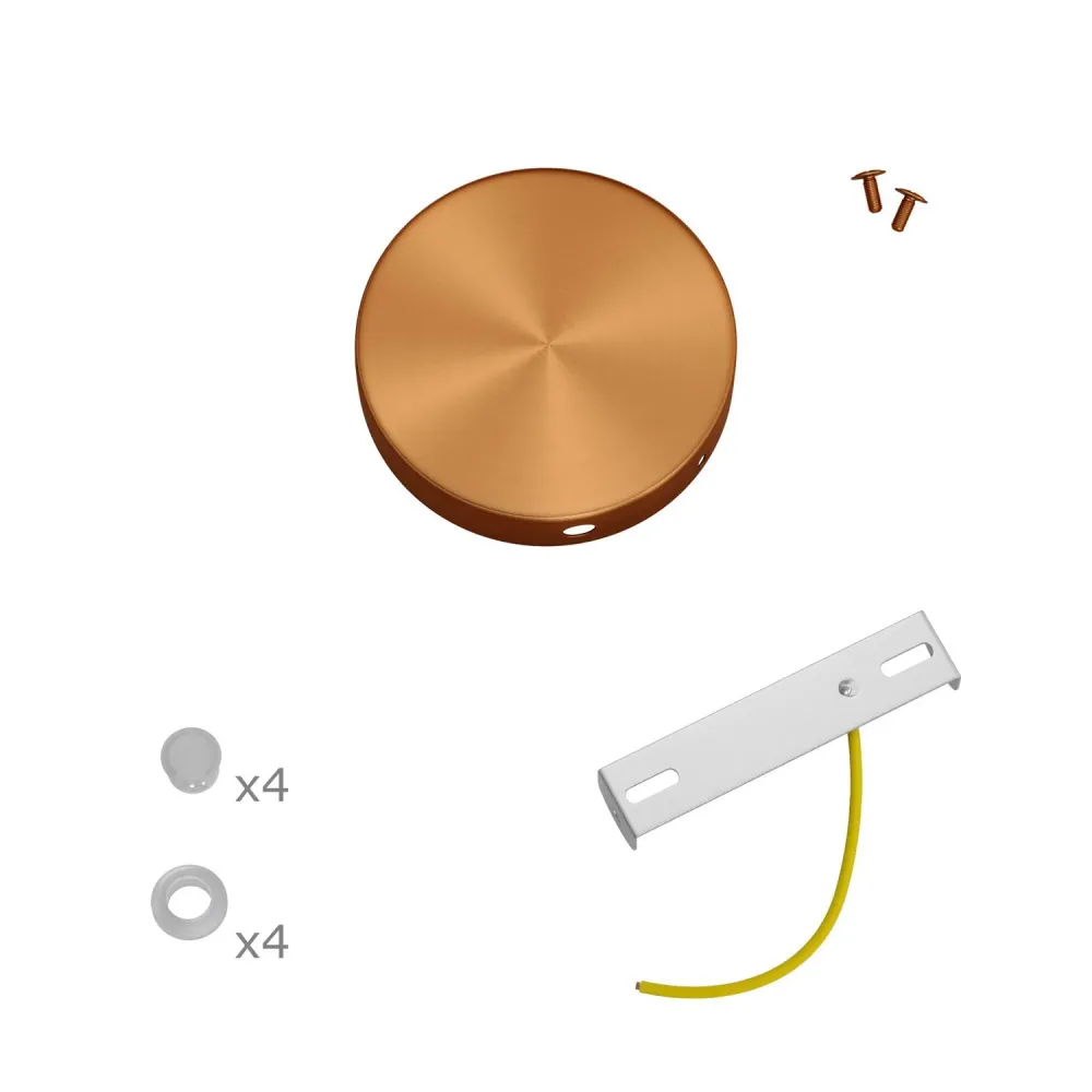 Kit Mini base de teto cilíndrica em metal com 4 furos laterais (caixa de derivação) - Cobre acetinado