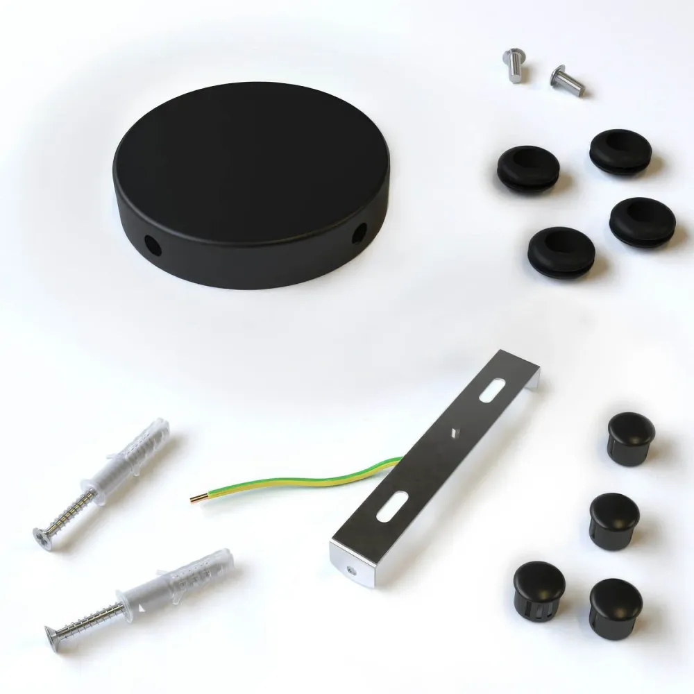 Kit Mini base de teto cilíndrica em metal com 4 furos laterais (caixa de derivação) - Preto mate