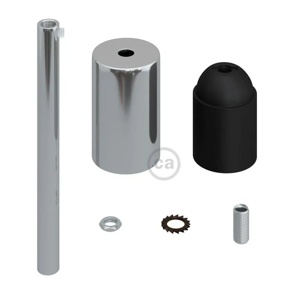 Kit de soquete cilíndrico metálico UL E26 com prensa-cabo de 15 cm - Cromado