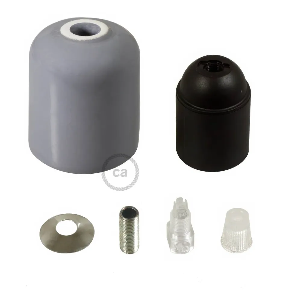 Kit de soquete E26 em cerâmica artesanal - Cinza