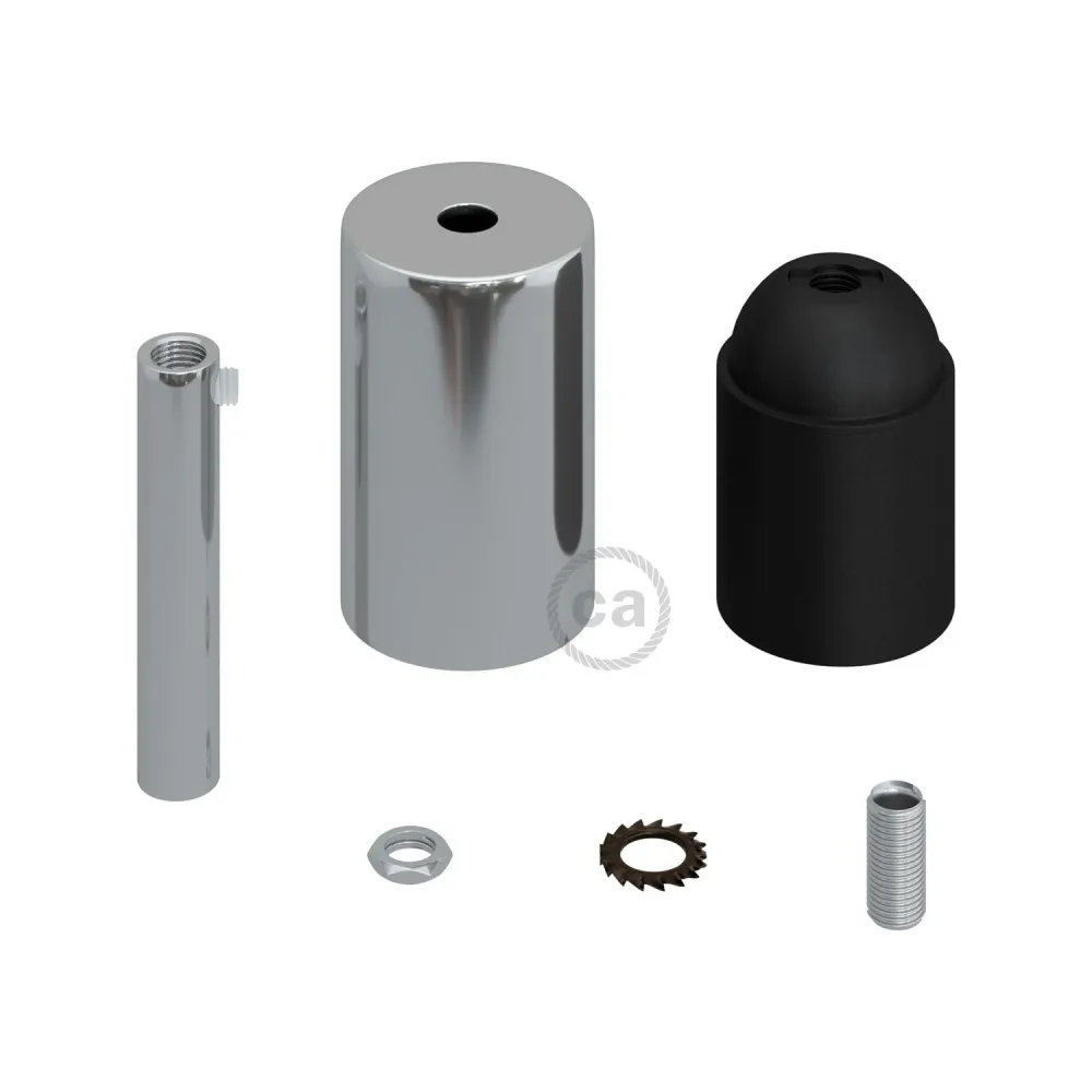 Kit de soquete de lâmpada metálico cilíndrico UL E26 com prensa-cabo de 7 cm - Cromado