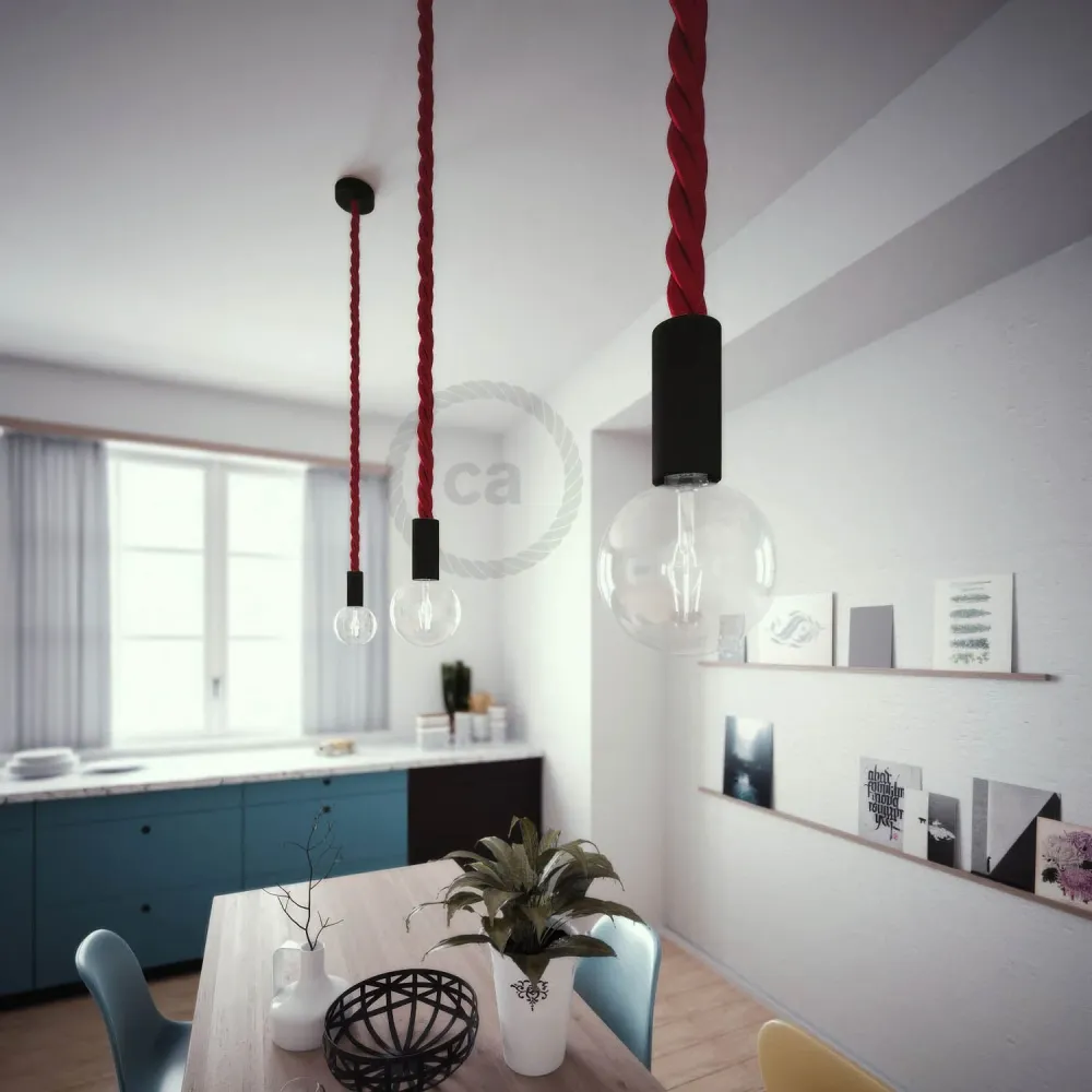 Kit de soquete de madeira 3XL E26 para cabos de corda – Preto