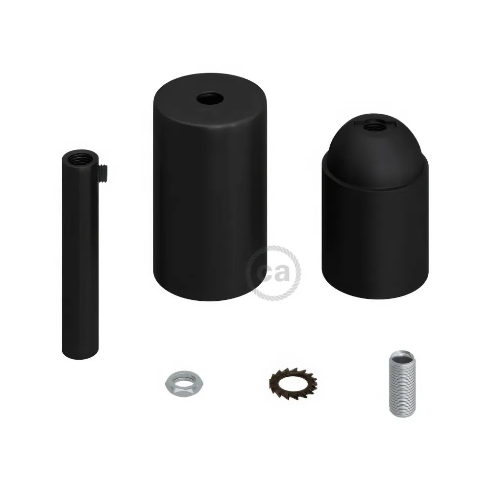 Kit de soquete metálico cilíndrico UL E26 com prensa-cabo de 7 cm - Preto