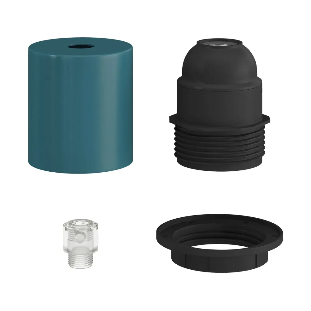 Kit de soquete metálico E26 semi-rosqueado com prensa-cabo oculta - Azul petróleo