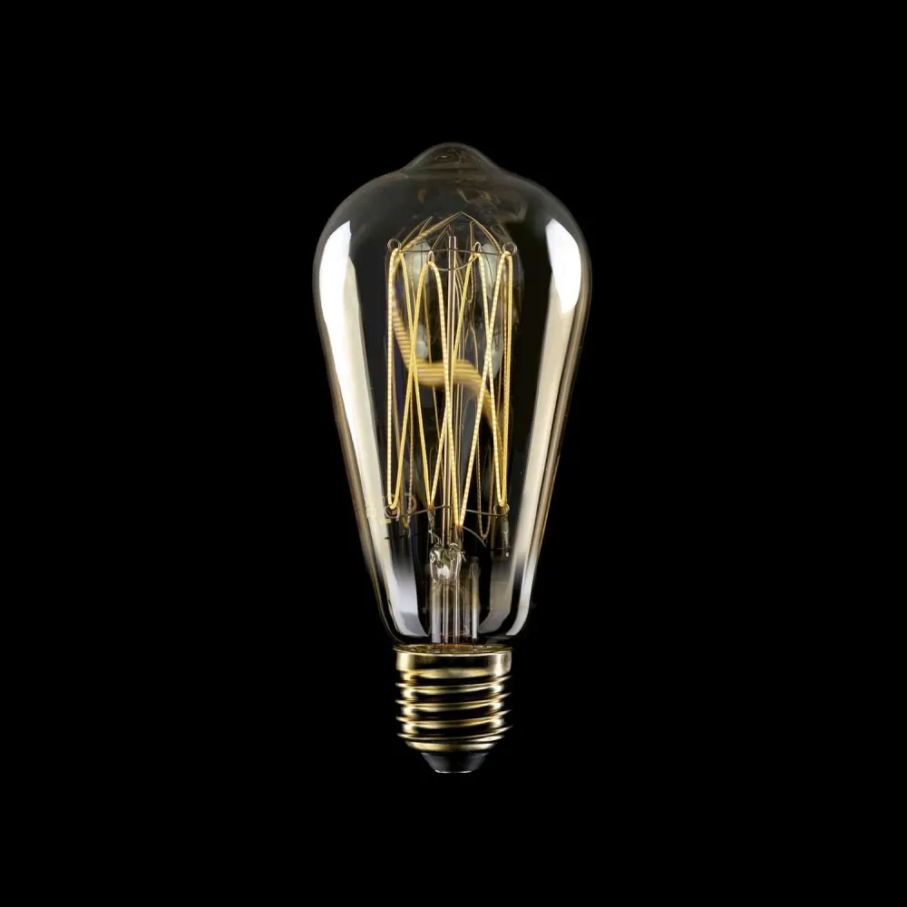Lâmpada LED Dourada Carbon Line filamento vertical Edison ST64 7W 640Lm E27 2700K Regulável - C54