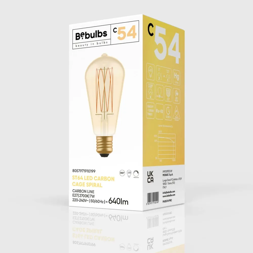 Lâmpada LED Dourada Carbon Line filamento vertical Edison ST64 7W 640Lm E27 2700K Regulável - C54