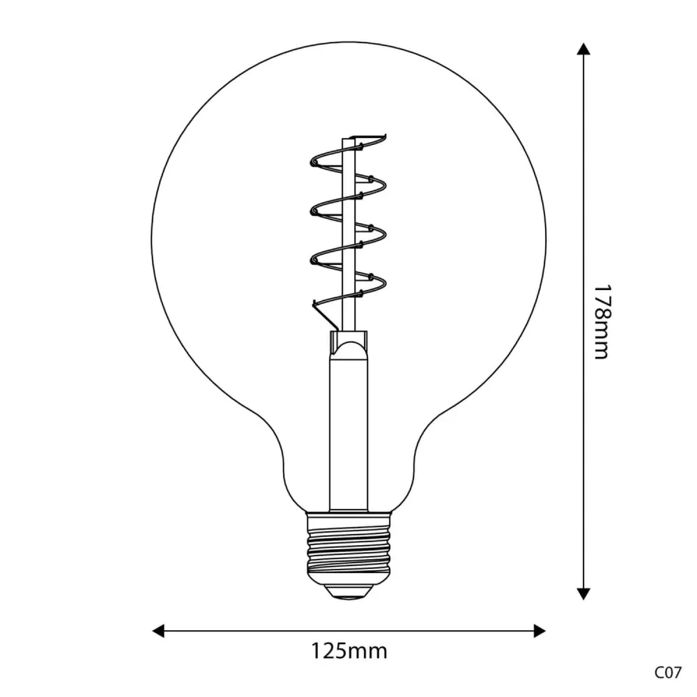 Lâmpada LED Dourada Carbon Line filamento em espiral Globo G125 4W 250Lm E27 1800K Regulável - C07