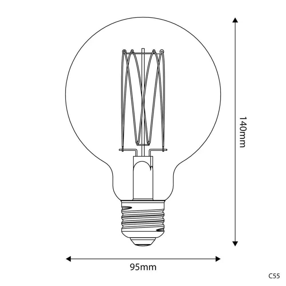 Lâmpada LED Dourada Carbon Line filamento vertical Globo G95 7W 640Lm E27 2700K Regulável - C55