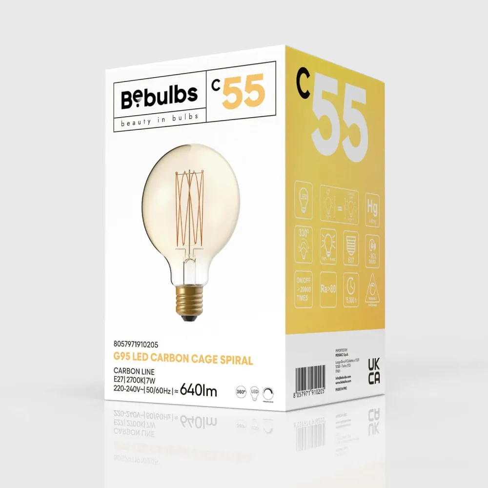 Lâmpada LED Dourada Carbon Line filamento vertical Globo G95 7W 640Lm E27 2700K Regulável - C55