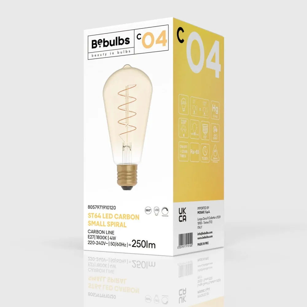 Lâmpada LED Dourada Carbon Line filamento em espiral Edison ST64 4W 250Lm E27 1800K Regulável - C04