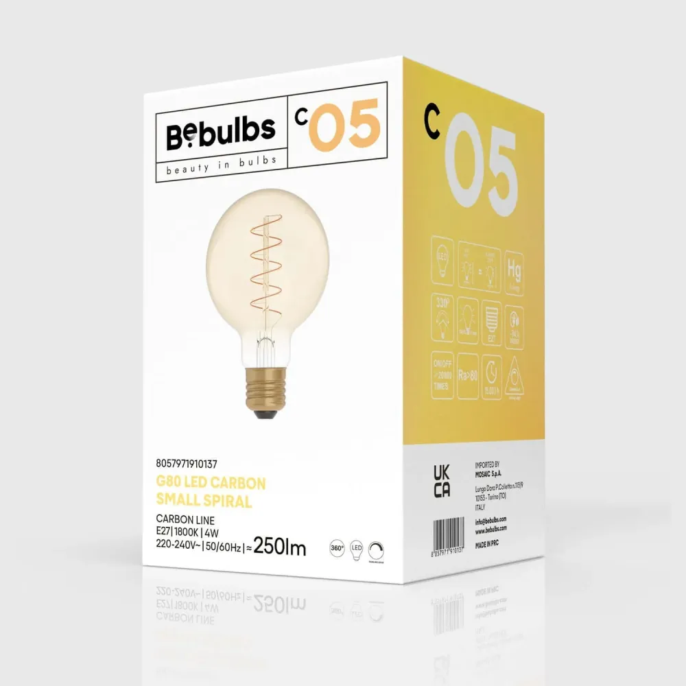 Lâmpada LED Dourada Carbon Line filamento espiral Globo G80 4W 250Lm E27 1800K Regulável - C05