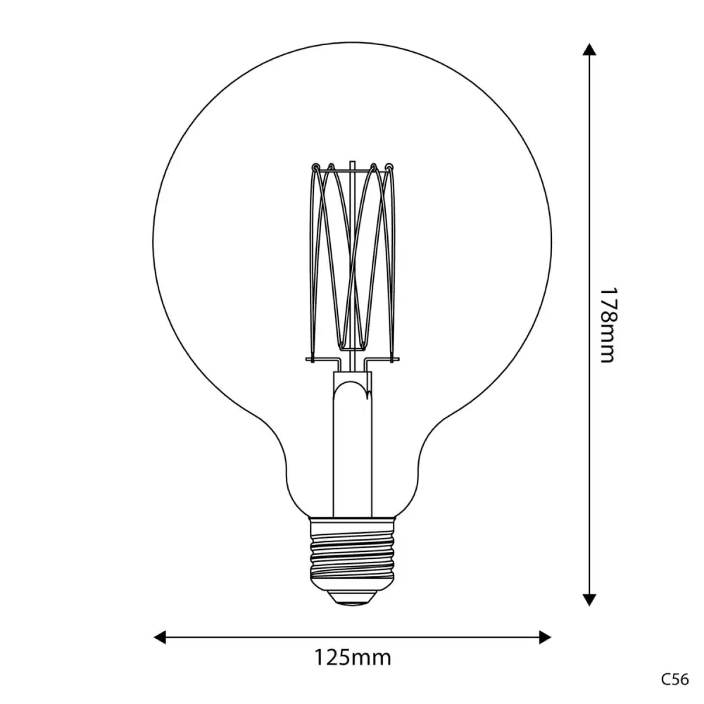 Lâmpada LED Dourada Carbon Line filamento vertical Globo G125 7W 640Lm E27 2700K Regulável - C56