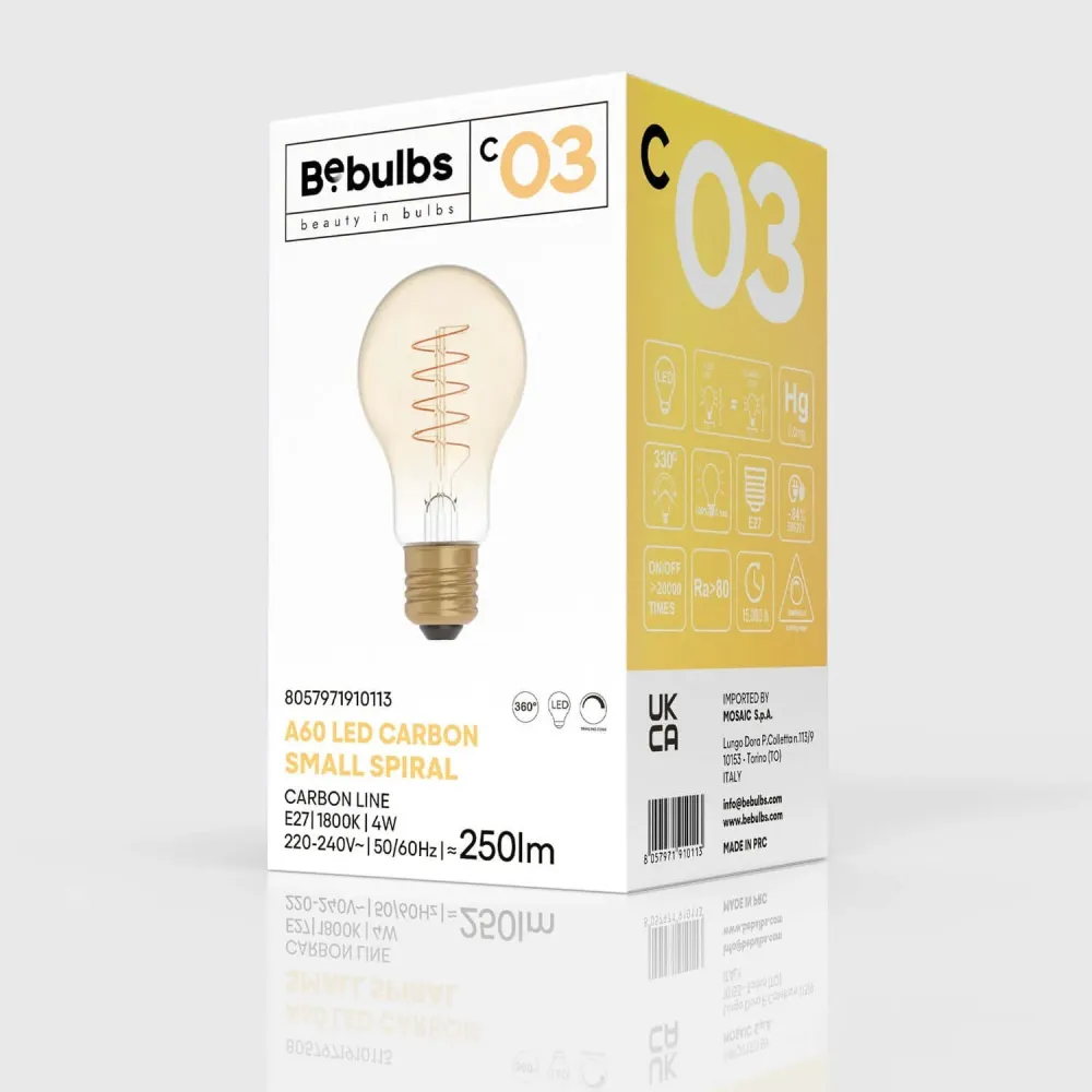 Lâmpada LED Dourada Carbon Line filamento em espiral Gota A60 4W 250Lm E27 1800K Regulável - C03