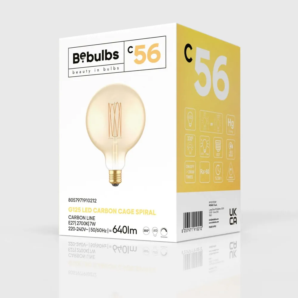 Lâmpada LED Dourada Carbon Line filamento vertical Globo G125 7W 640Lm E27 2700K Regulável - C56