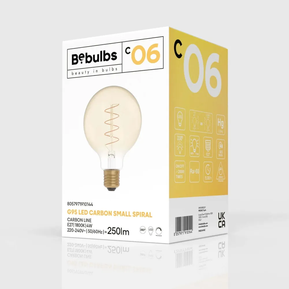 Lâmpada LED Dourada Carbon Line filamento em espiral Globo G95 4W 250Lm E27 1800K Regulável - C06