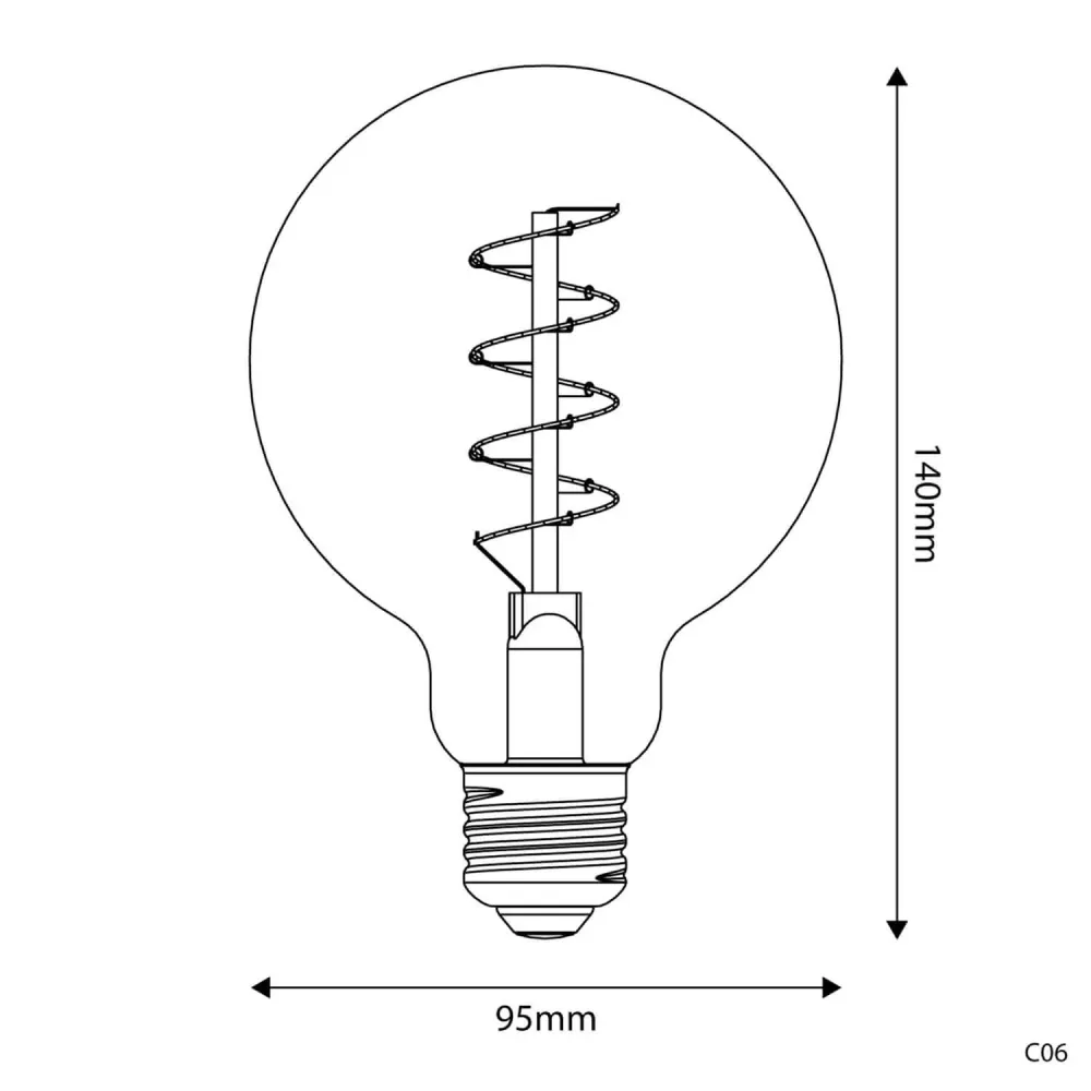 Lâmpada LED Dourada Carbon Line filamento em espiral Globo G95 4W 250Lm E27 1800K Regulável - C06