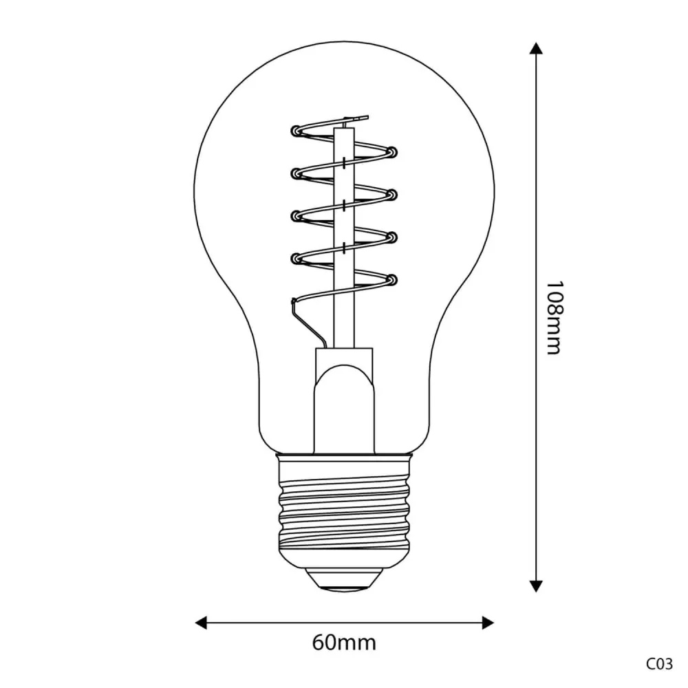 Lâmpada LED Dourada Carbon Line filamento em espiral Gota A60 4W 250Lm E27 1800K Regulável - C03