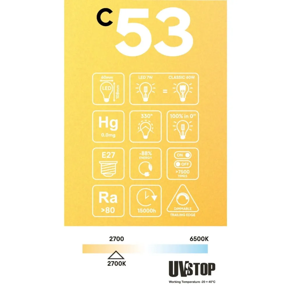 Lâmpada LED Dourada Carbon Line filamento vertical Gota A60 7W 640Lm E27 2700K Regulável - C53