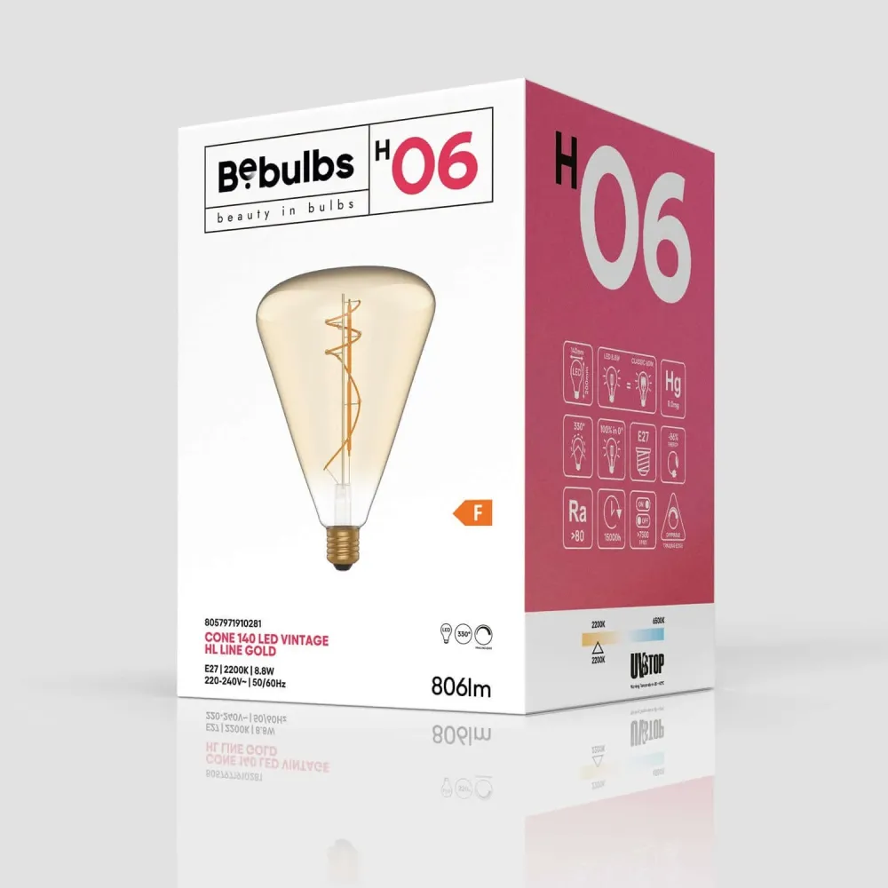 Lâmpada LED Dourada Cone 140 8,8W 806Lm E27 2200K Regulável - H06