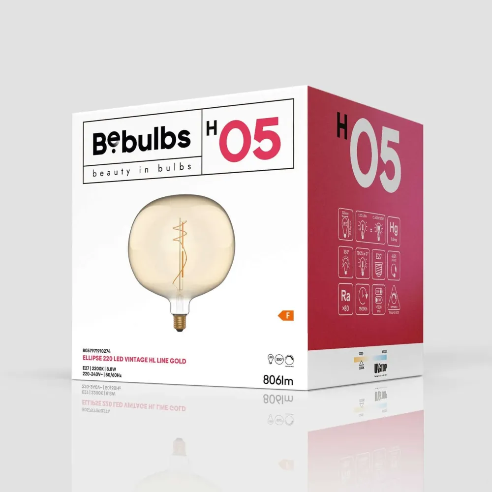 Lâmpada LED Dourada Ellipse 220 8,8W 806Lm E27 2200K Regulável - H05