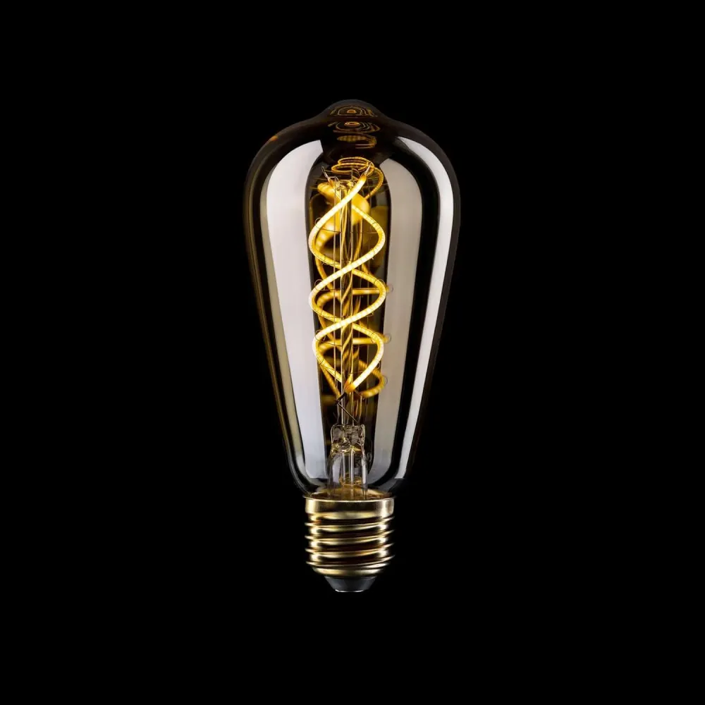 Lâmpada LED Dourada Linha 5V filamento espiral Edison ST64 1,3W 80Lm E27 2500K Regulável - B01