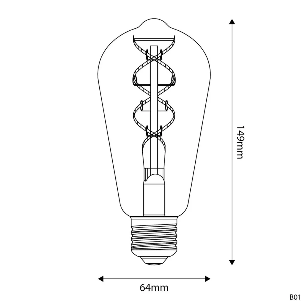Lâmpada LED Dourada Linha 5V filamento espiral Edison ST64 1,3W 80Lm E27 2500K Regulável - B01